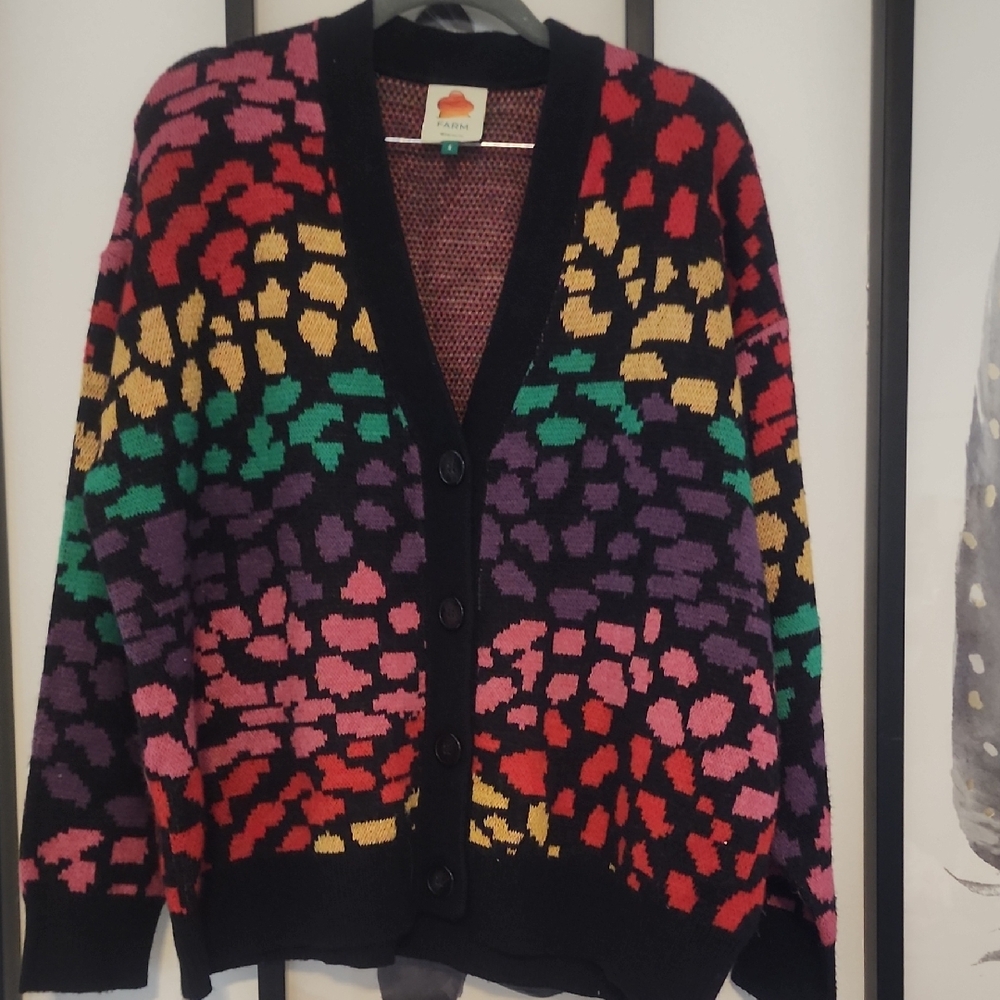 Farm Rio Colorblock Animal Print Button-Front Cardigan